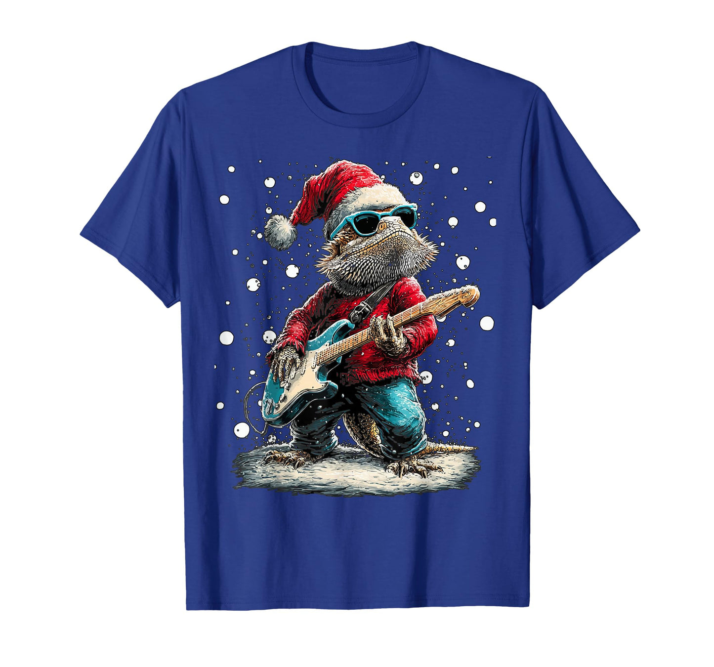 Christmas Bearded Dragon Playing Guitar Musician Animal T-Shirt