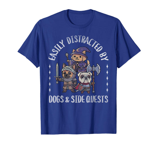 Funny Gamer Easily Distracted by Dogs Side Quests Adult Kids T-Shirt