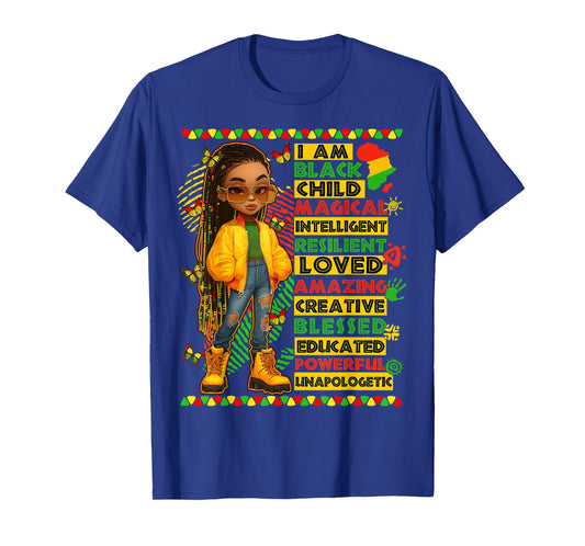 Black History I Am Black Child African American Kids Girls T-Shirt