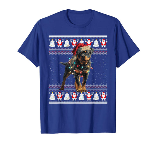 Rottweiler Ugly Christmas Sweaters Funny Dog Lights Xmas T-Shirt