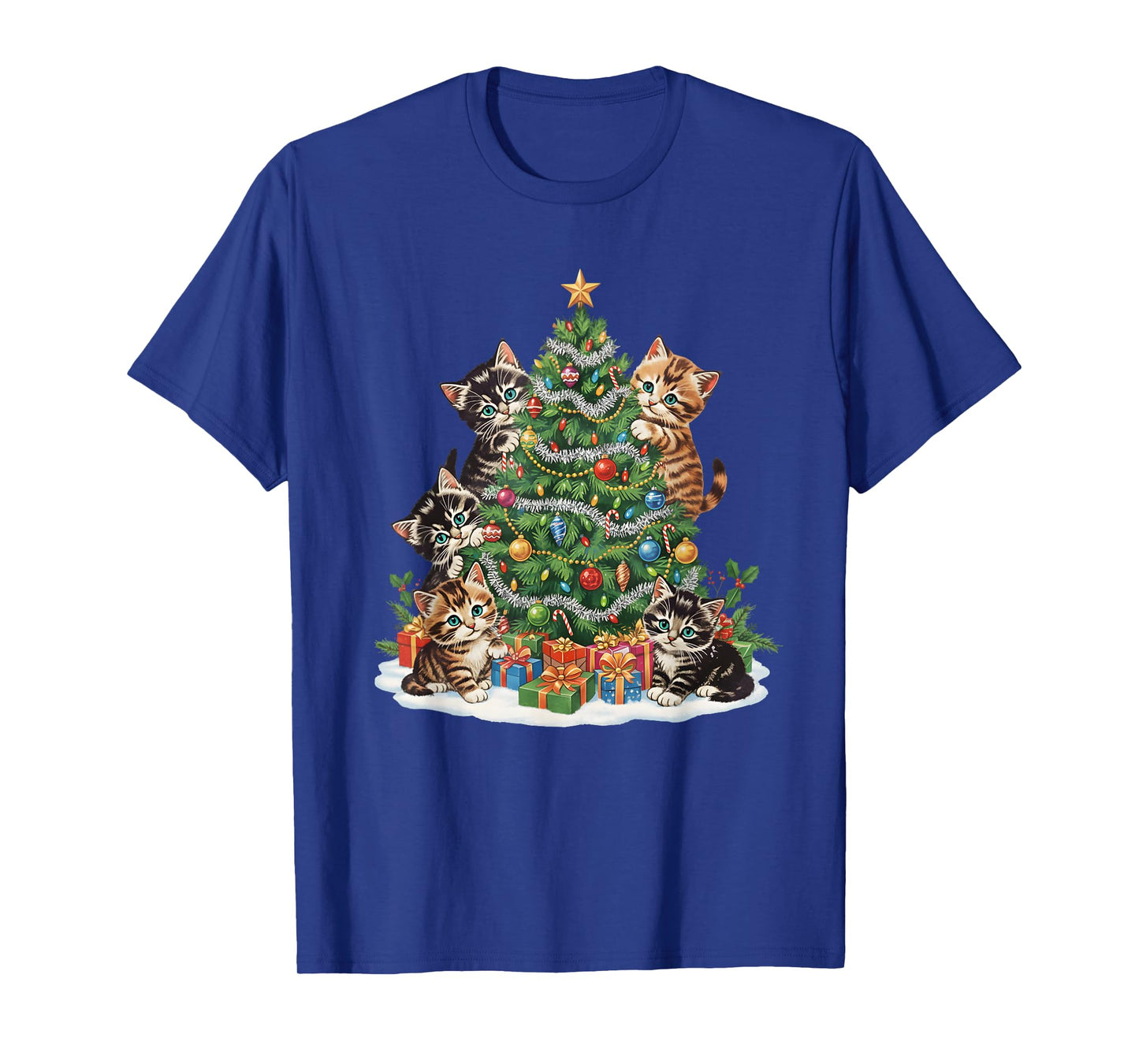 Vintage Retro 90's Cat Christmas Tree Pet Lover Pajama T-Shirt