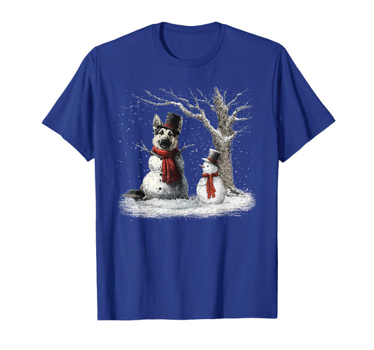 Funny German Shepherd Dog in The Snow Tree Christmas Winter T-Shirt