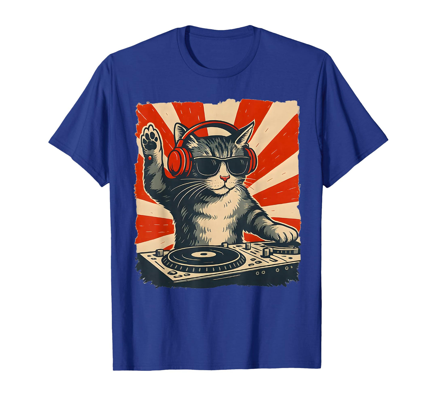 Cat Dj Headphone Turntable Vintage Music EDM Men Women Kids T-Shirt