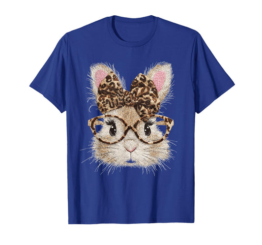 Funny Bunny Face Glasses Bandana Leopard Rabbit Happy Easter T-Shirt