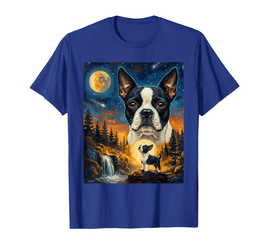 Boston Terrier Howling to The Moon Vintage Dog T-Shirt
