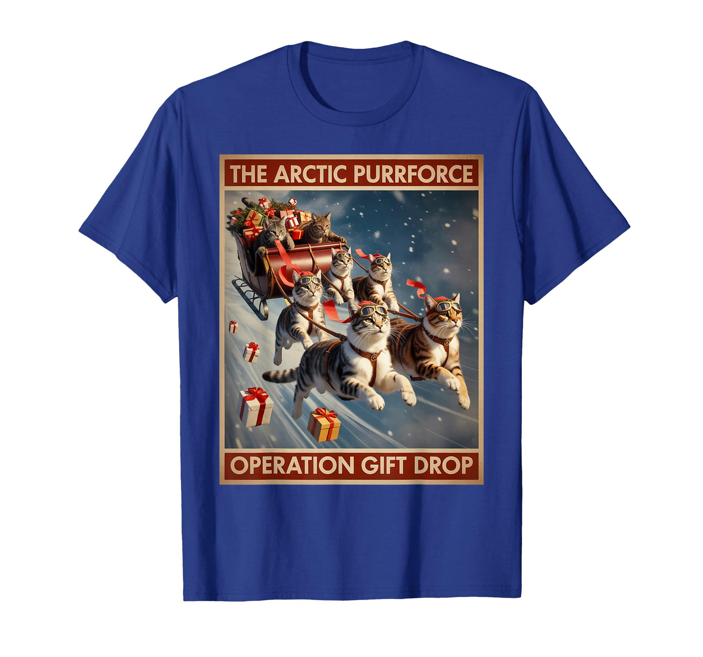 The Arctic Purrforce – Classic Christmas Cats Sleigh Ride T-Shirt