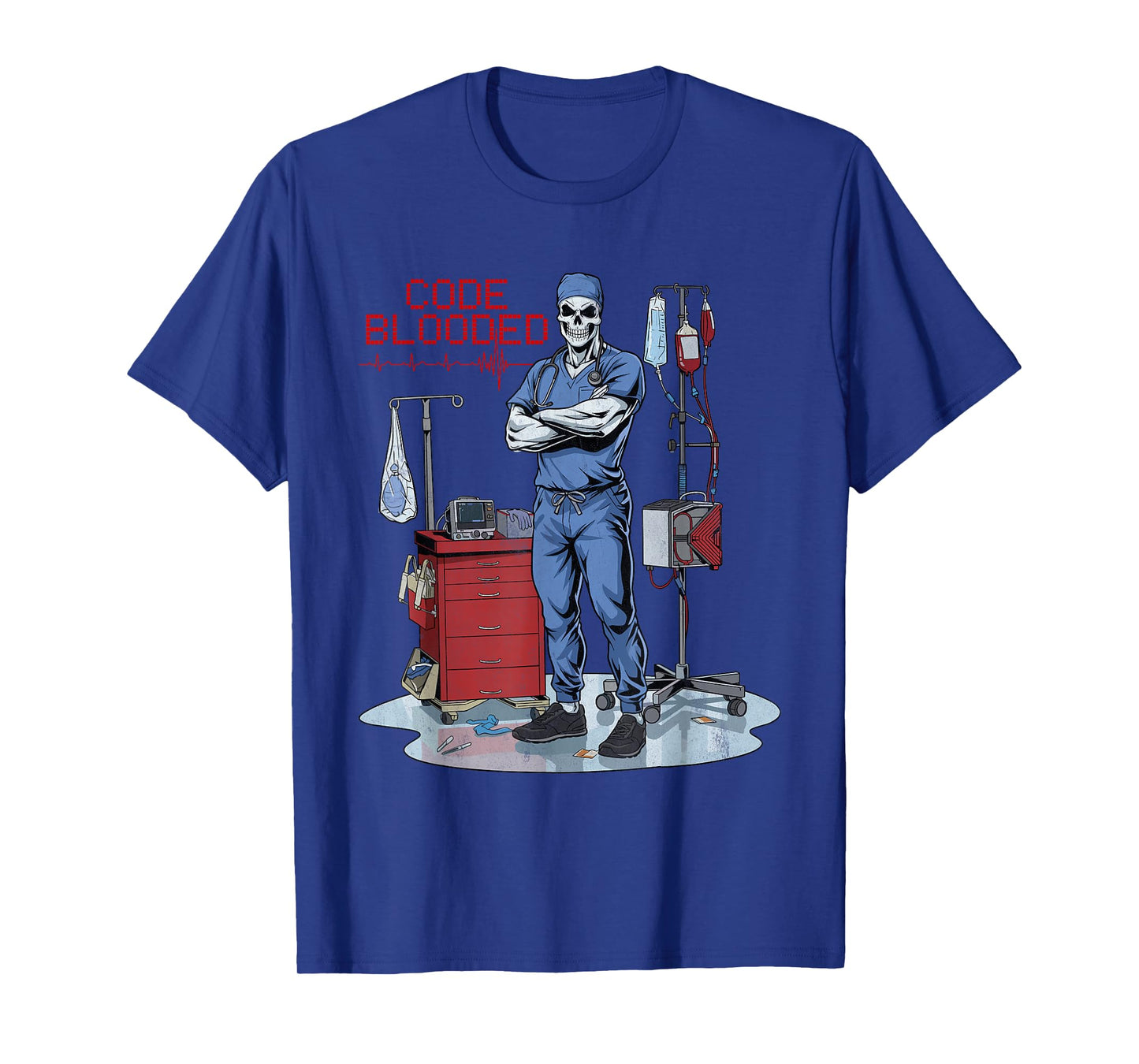 Code Blooded ER Nurse Emergency Room Department Skeleton Tee T-Shirt