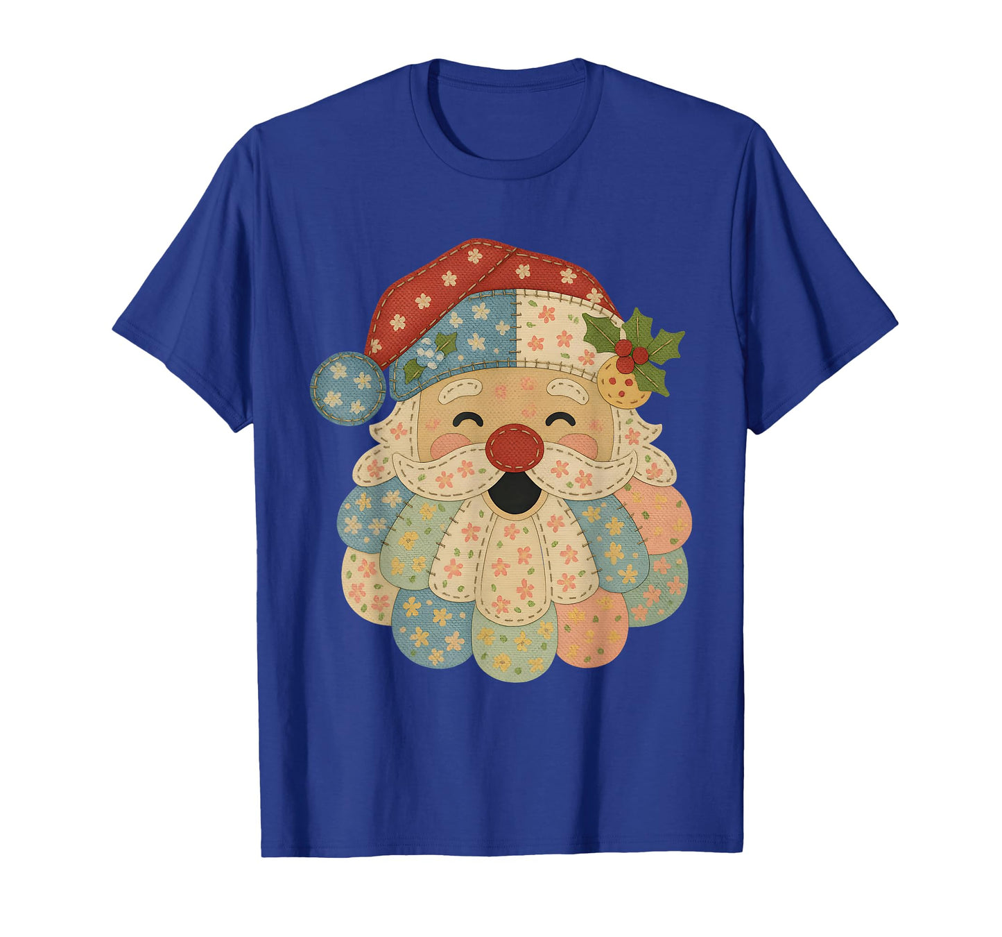 Pastel Patchwork Santa Vintage Quilt Christmas Tee T-Shirt