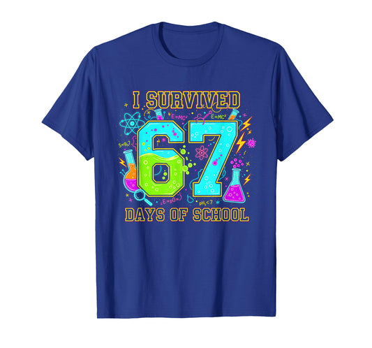 I Survived 67 Days of School Funny 67 Meme Retro Science T-Shirt