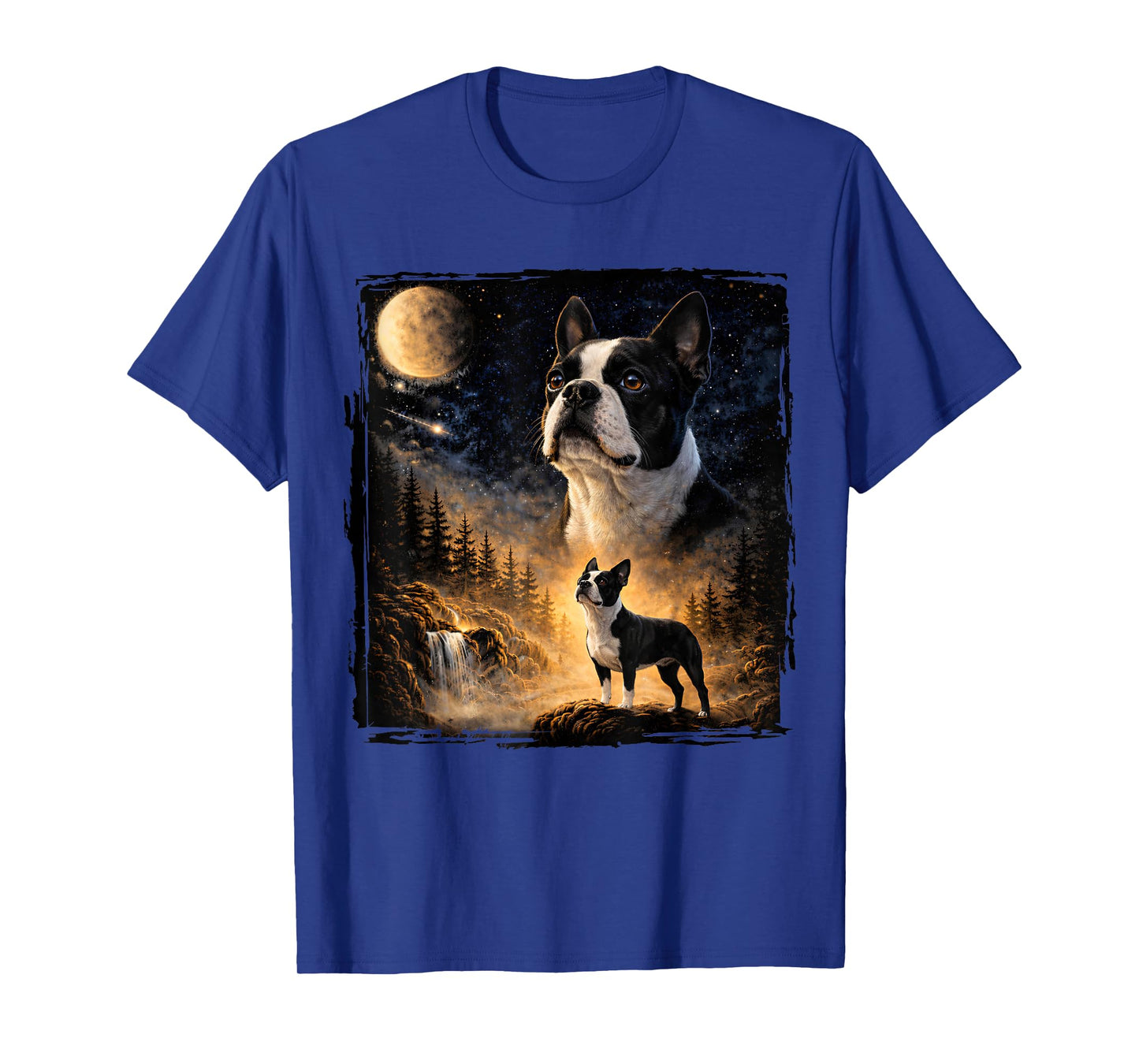 Vintage 90s Boston Terrier Howling at The Moon Terrier Dog T-Shirt