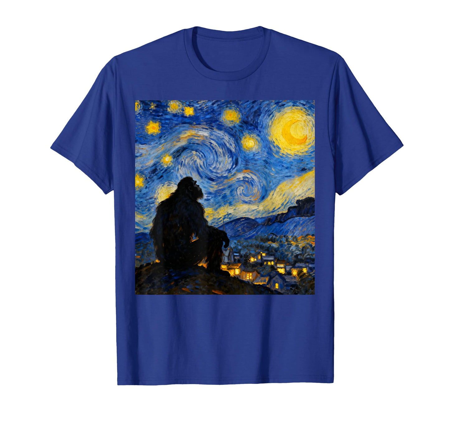 Funny Bigfoot Graphic Van Gogh Style Sasquatch Starry Night T-Shirt