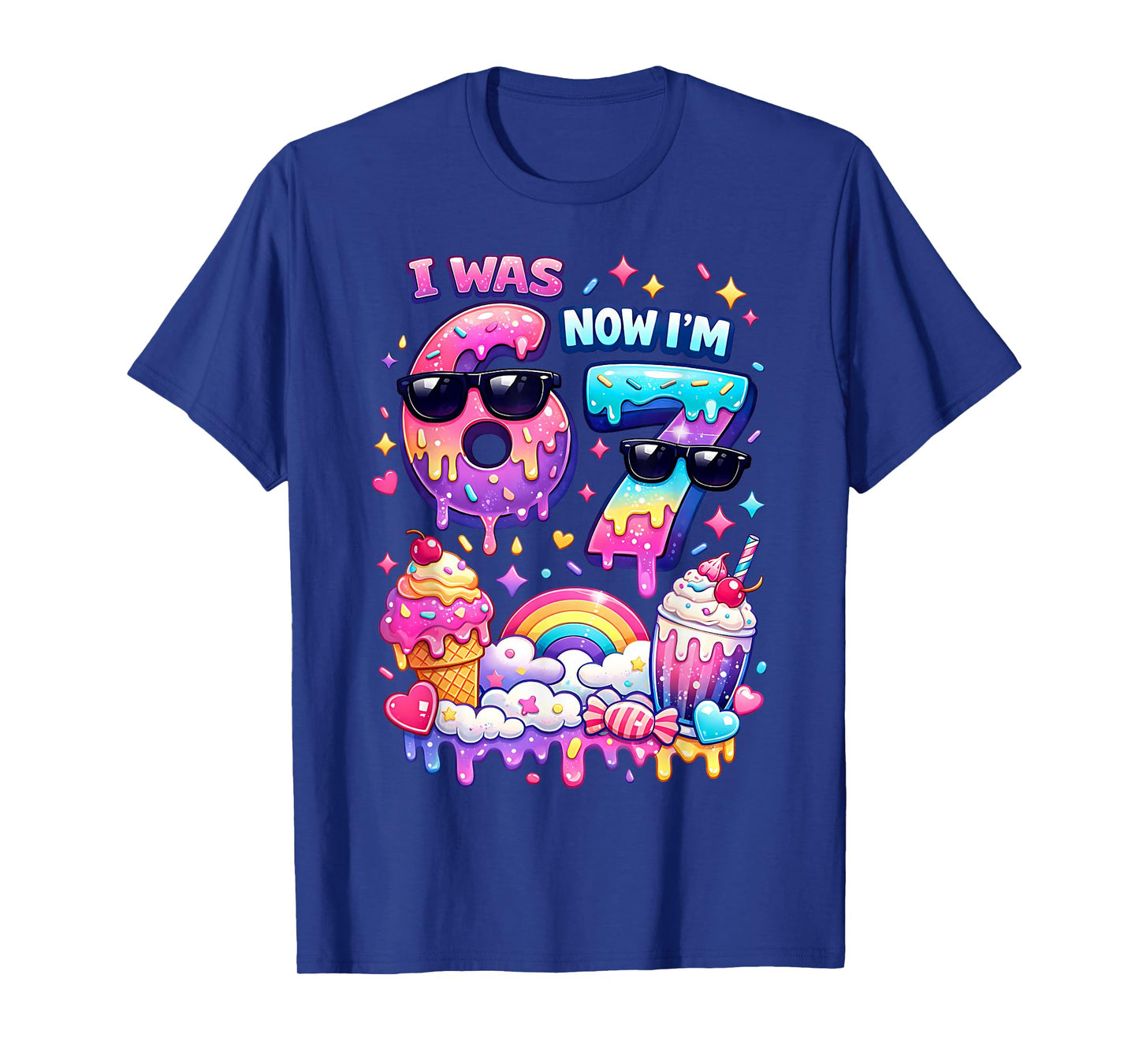 I was 6 Now I'm 7 Ice Cream Dripping 67 Meme Kids Birthday T-Shirt