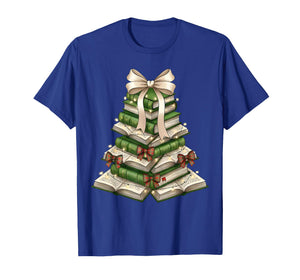 Xmas Tree Books Merry Christmas Coquette Bow Teacher Holiday T-Shirt