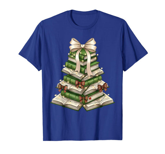 Xmas Tree Books Merry Christmas Coquette Bow Teacher Holiday T-Shirt