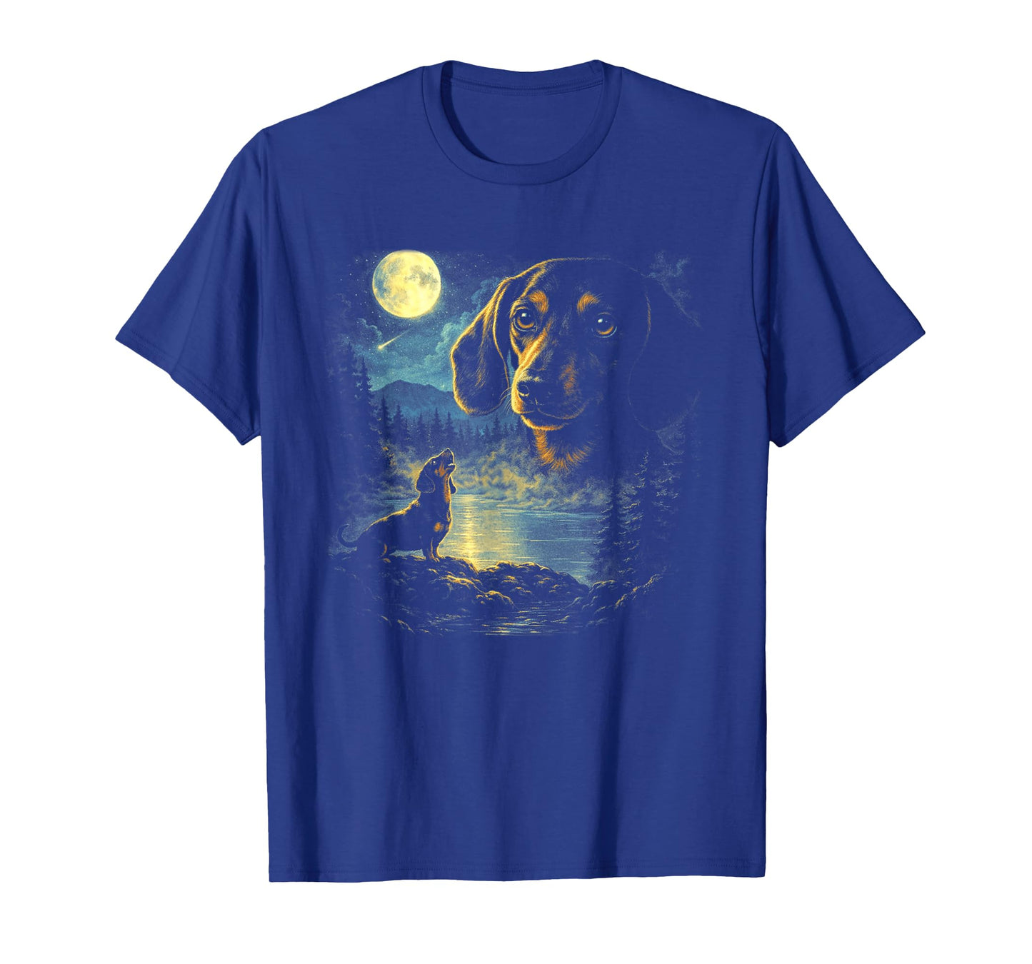 Dachshund Howling to The Moon Vintage 90s Retro Wiener T-Shirt