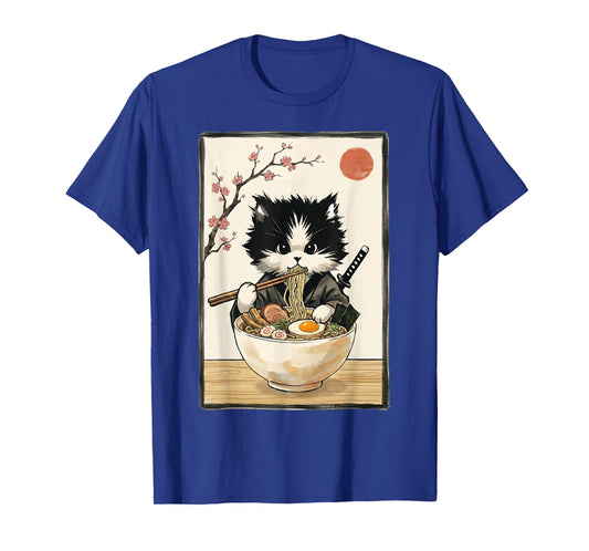 Samurai Cat Japanese Art Ramen Novelty Kawaii Funny Cat T-Shirt