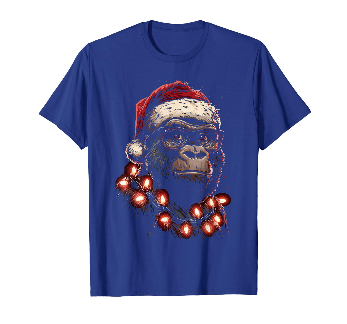 Cute Christmas Gorilla with Glasses Santa Hat Festive Animal T-Shirt