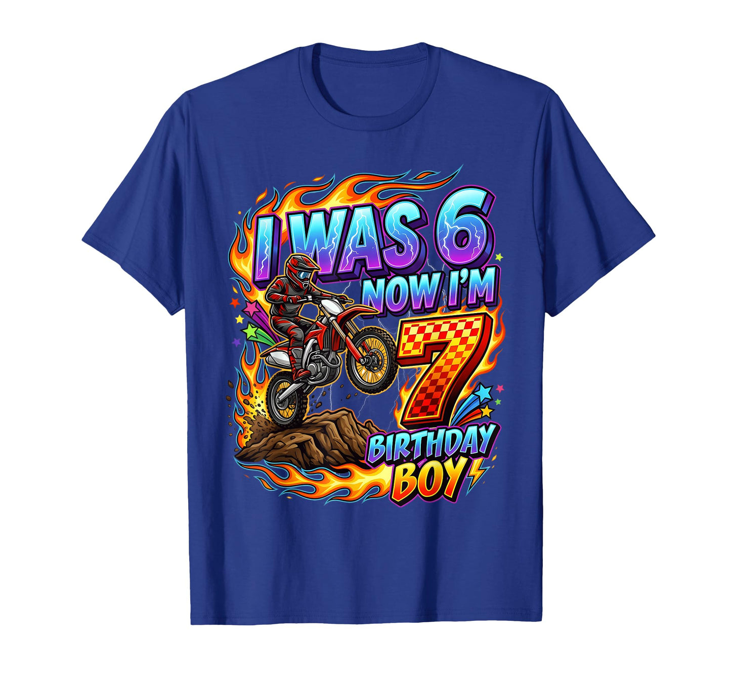 I was 6 Now I'm 7 Year Old Birthday boy Motocross 7th T-Shirt