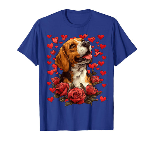 Cute Beagle with Red Roses Hearts Floral Valentine’s Day Dog T-Shirt
