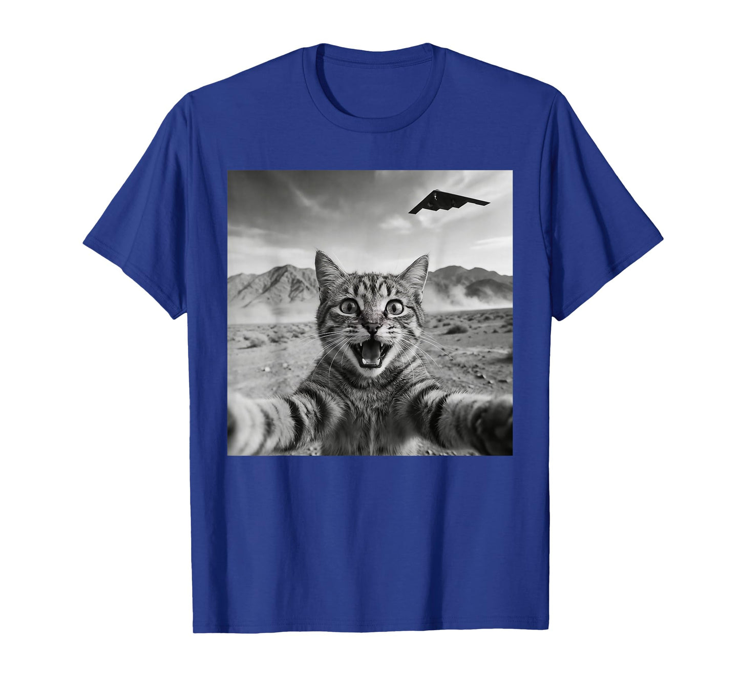 B-2 Bomber Stealth Flyover USA UFO Aircraft Funny Cat Selfie T-Shirt