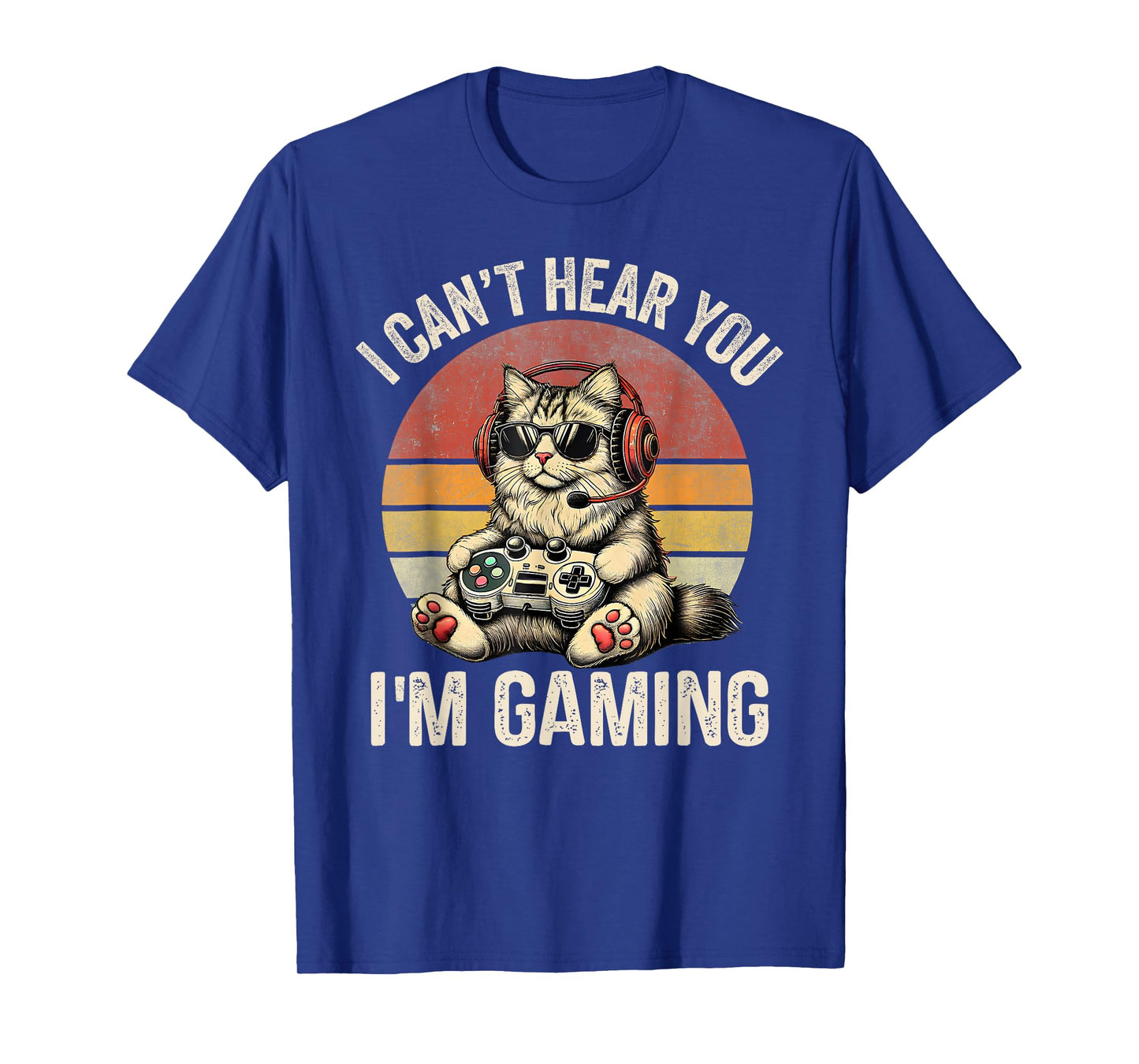 Vintage I Can't Hear You I'm Gaming Funny Cat Meme Matching T-Shirt