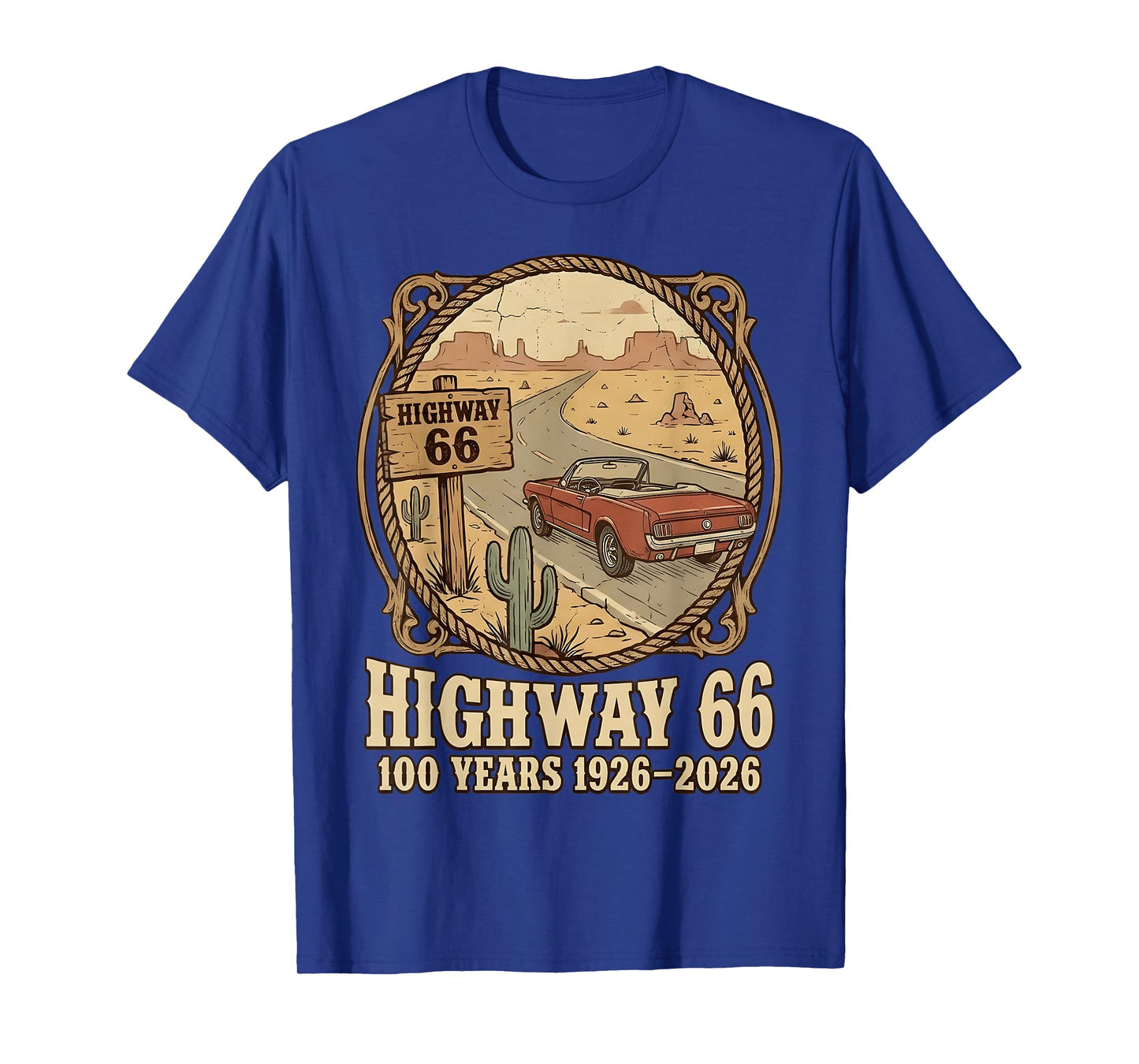 Highway 66 100 Years 1926-2026 Classic Car Lover Anniversary T-Shirt