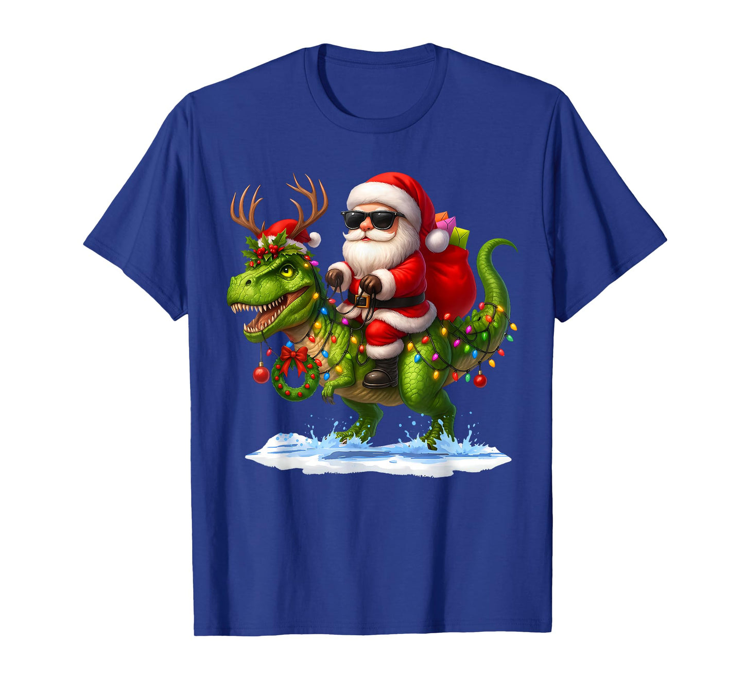 Santa Riding Dinosaur T Rex Christmas Boys Men Xmas Squad T-Shirt