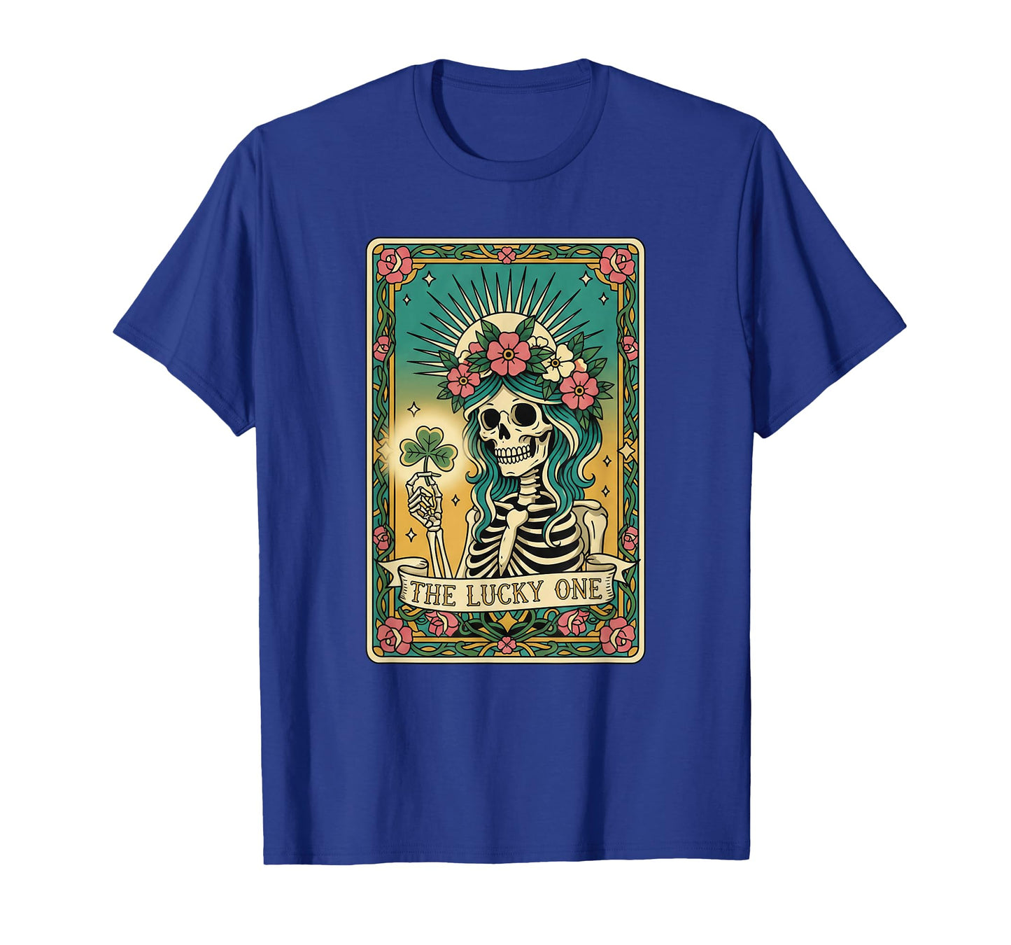 The Lucky One Tarot Card St Patricks Day Shamrock Skeleton T-Shirt