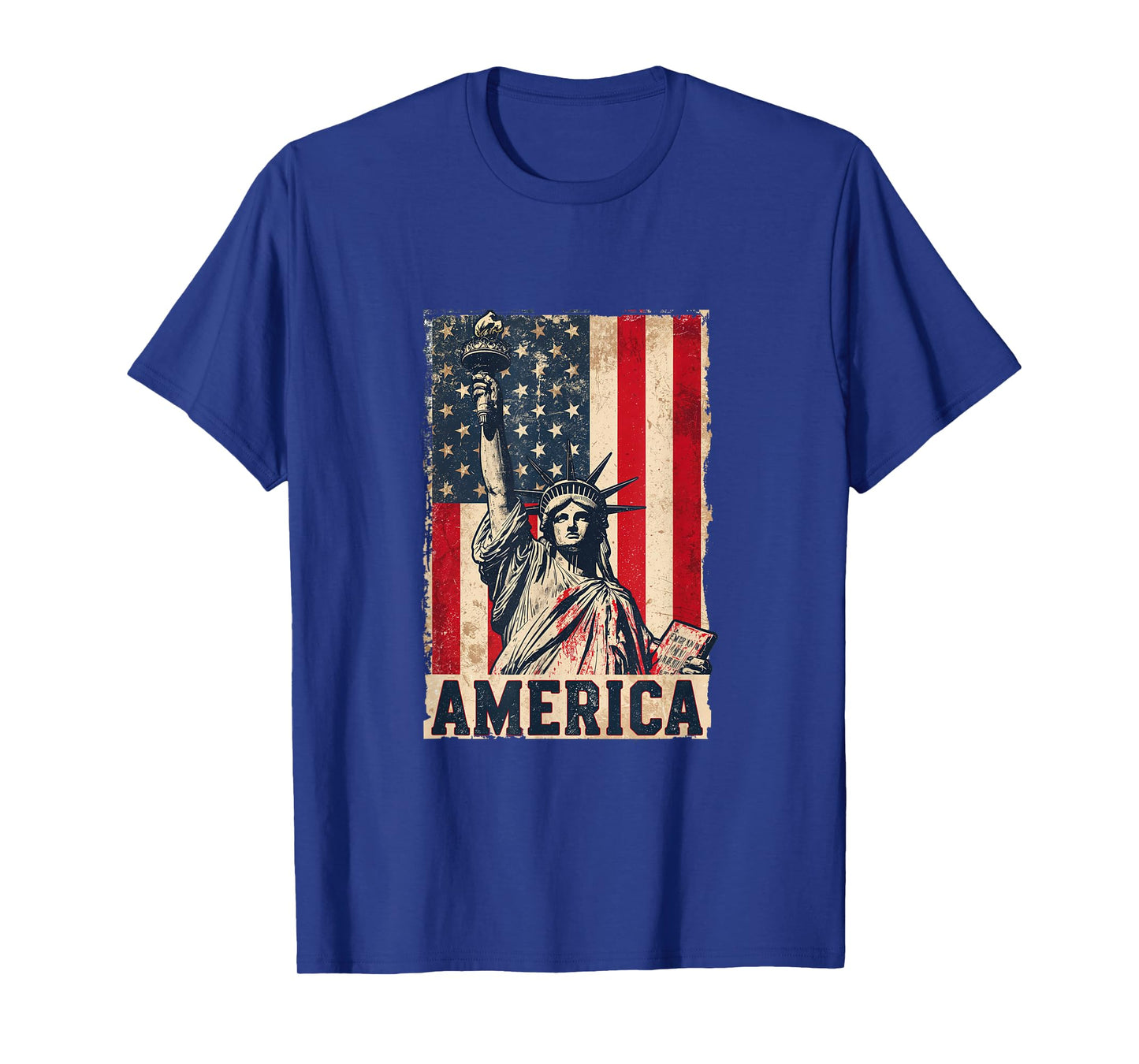 America Flag with Statue of Liberty Vintage Art T-Shirt