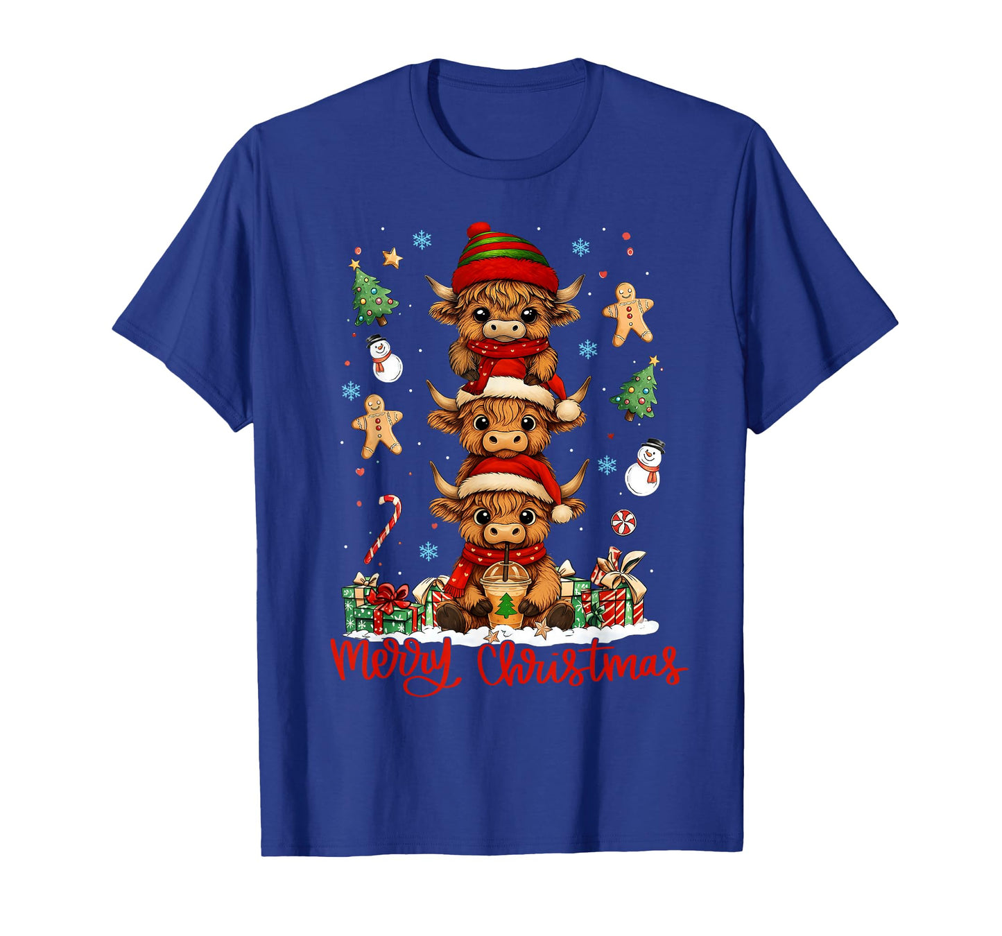 Merry Christmas Heifer Highland Cows Lover Men Women Kid T-Shirt