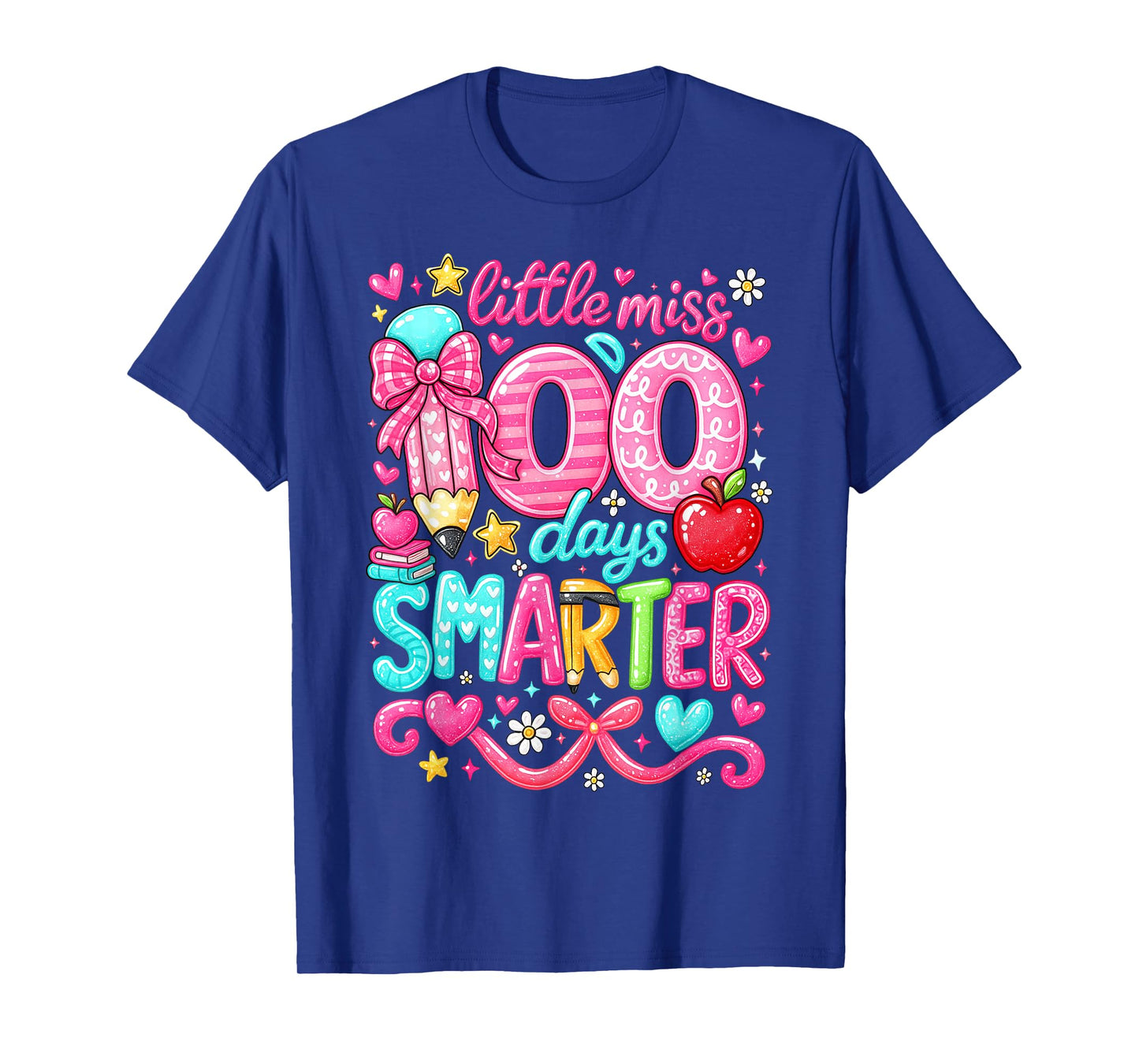 Little Miss 100 Days Smarter Girl Pencil Coquette Bow T-Shirt