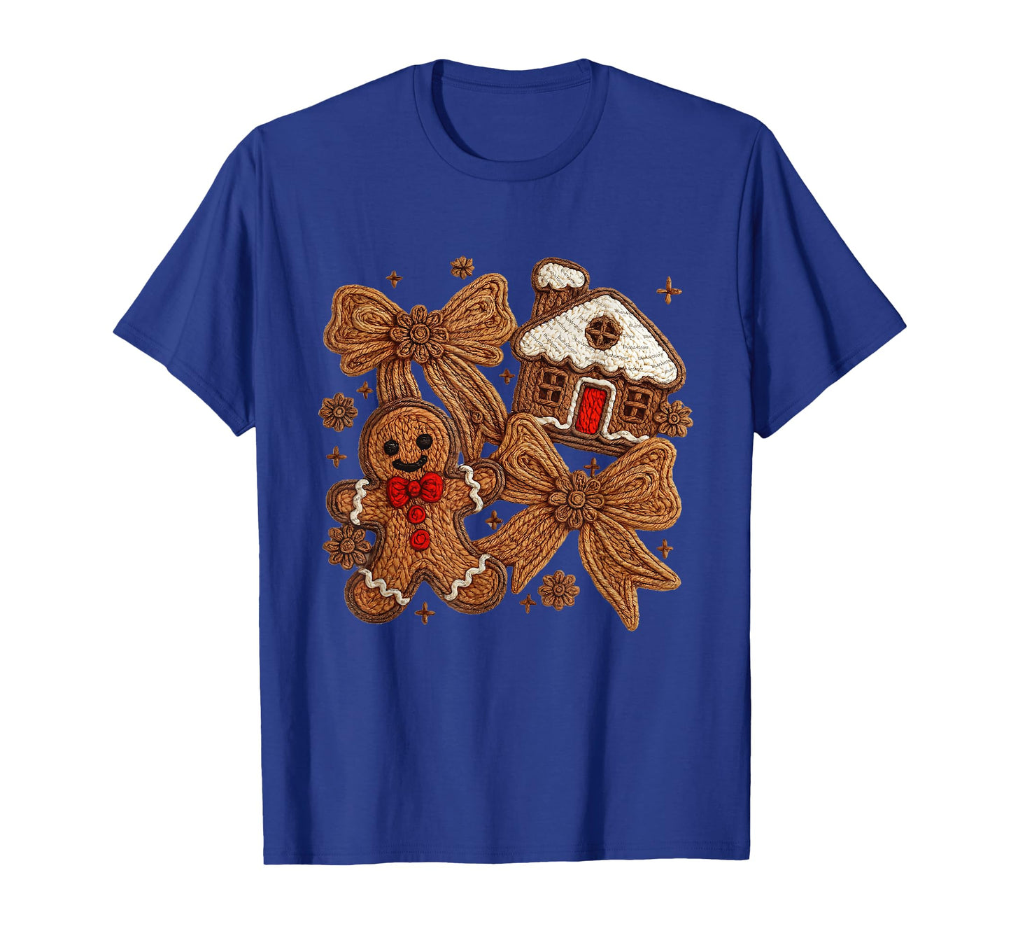 Gingerbread Man Christmas Cookie Baking Faux Embroidery Yarn T-Shirt
