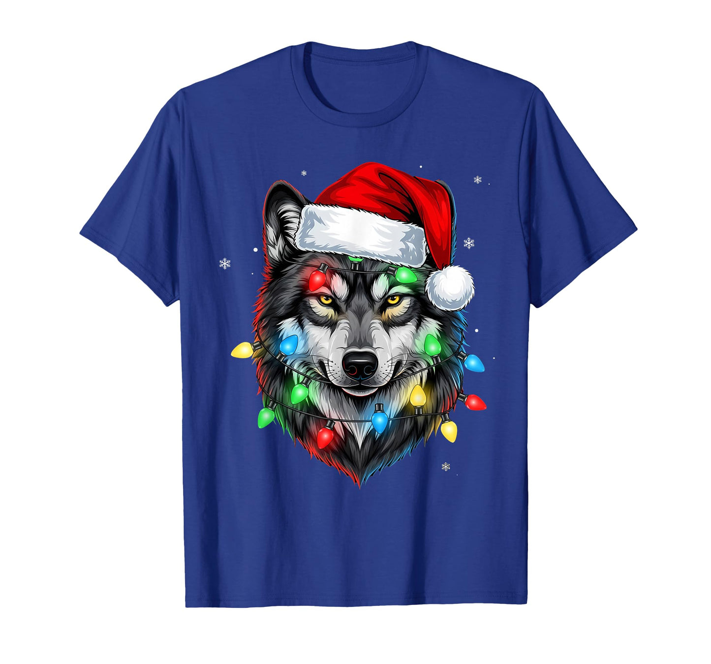 Christmas Lights Wolf Santa Hat Cute Xmas Pajamas T-Shirt