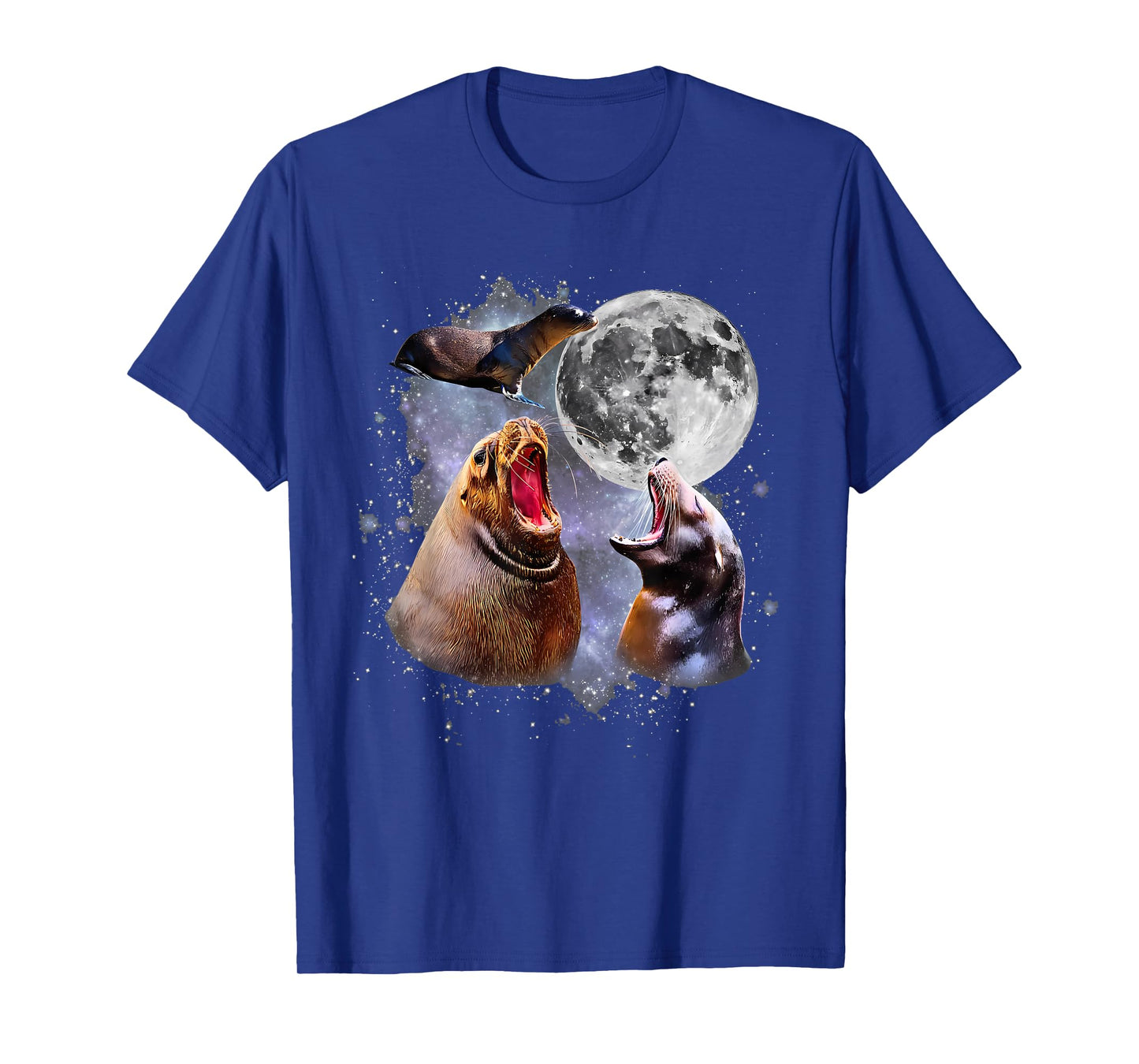 Retro Three California Sea Lion Moon Ocean Marine Animal T-Shirt