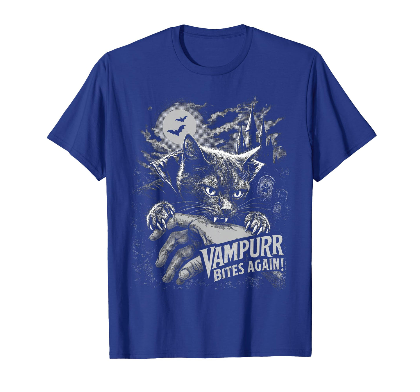 Funny Cat Vampurr Bites Again Halloween Vintage Graphic T-Shirt