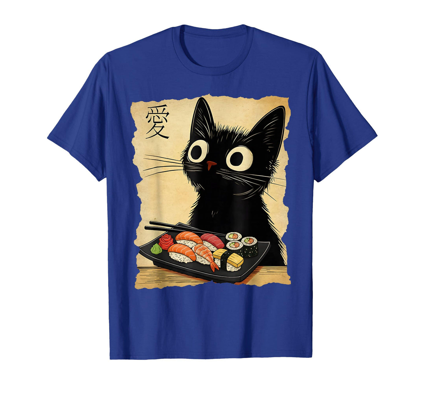 Retro Japanese Cat Sushi Cute Black Funny Kawaii Cat Anime T-Shirt