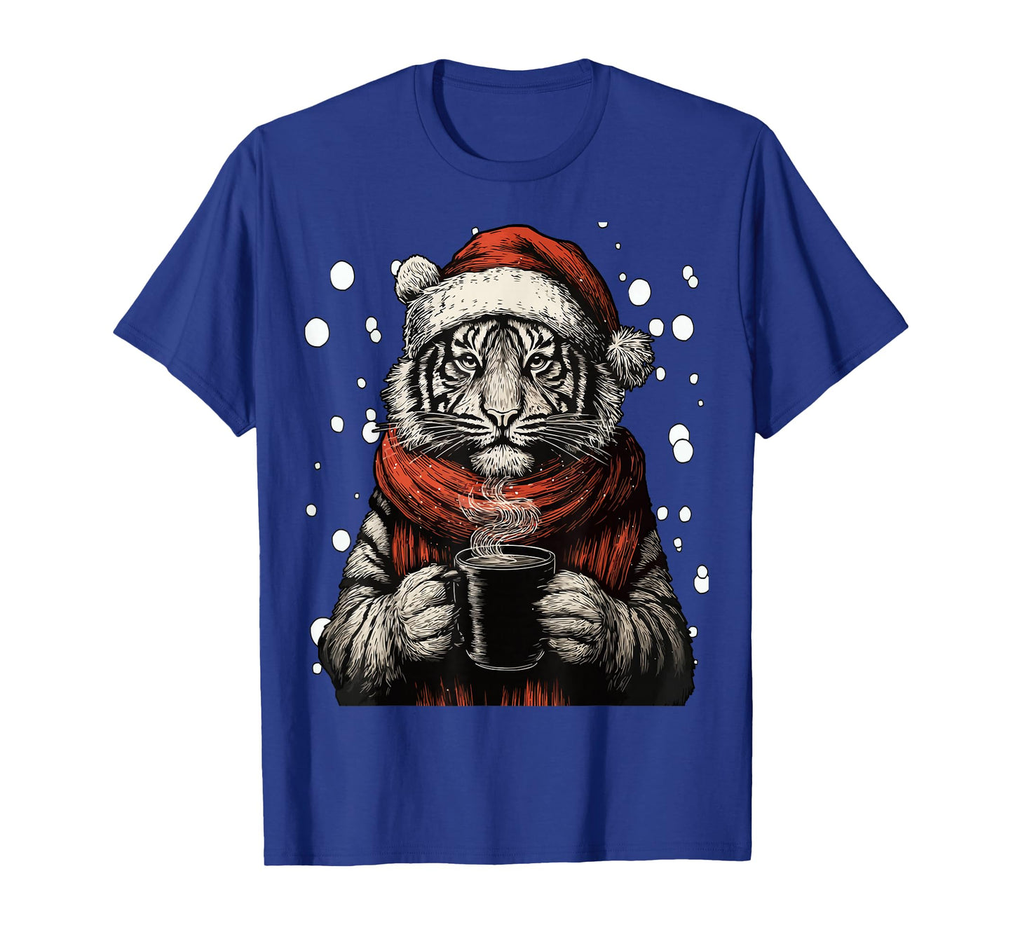 Christmas Tiger with Santa Hat Coffee Lover Funny Winter T-Shirt