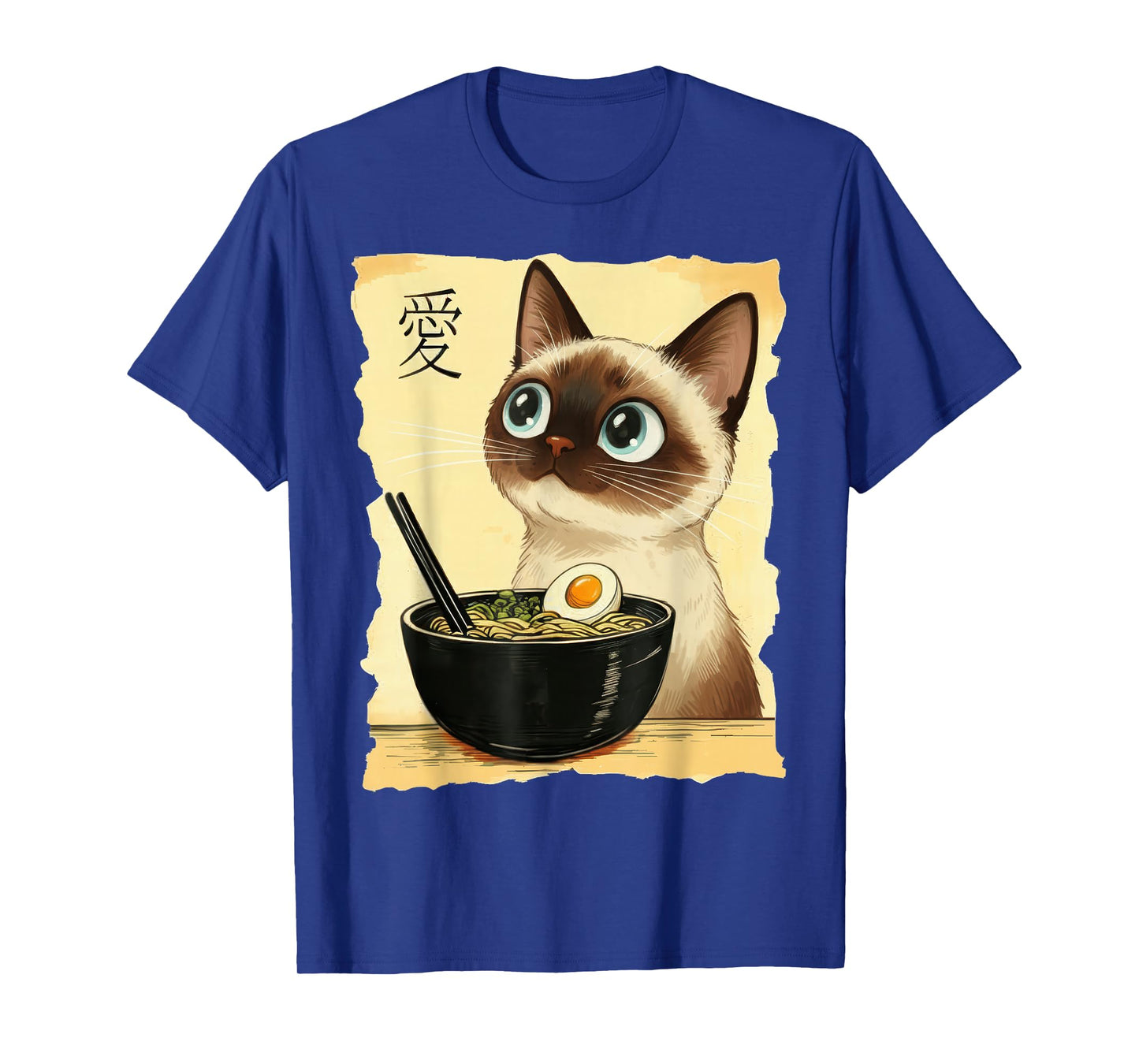 Funny Siamese Cat Eating Ramen Noodles Japanese Art Lovers T-Shirt