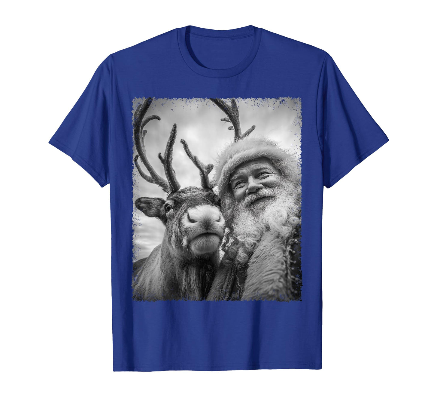 Reindeer Santa Claus Selfie Black and White Cute Christmas T-Shirt