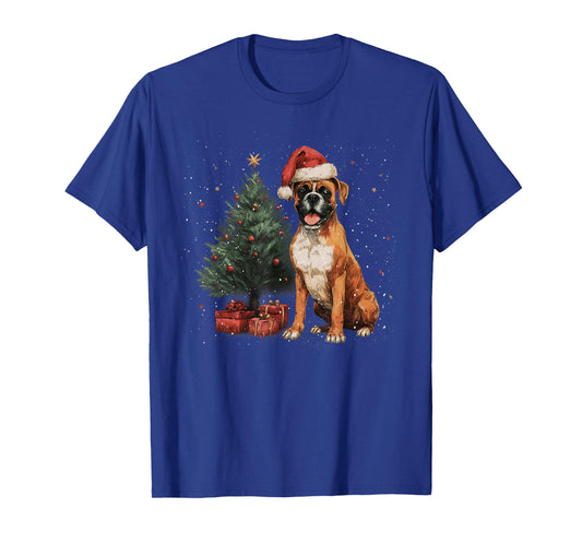 Funny Boxer Christmas Tree Dog Lights Xmas T-Shirt