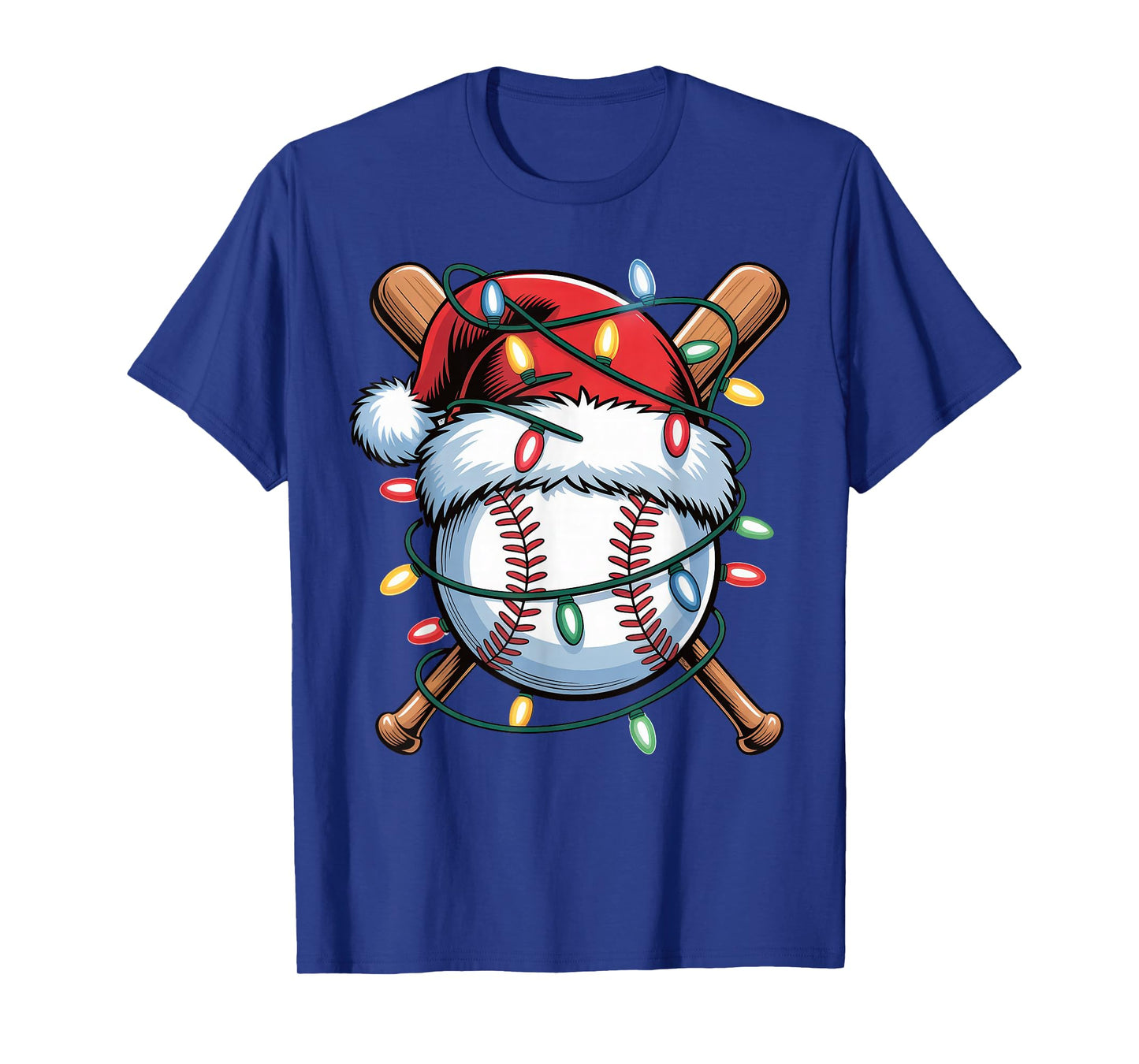 Baseball Christmas Lights Men Boys Youth Santa Sports T-Shirt