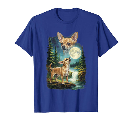 Chihuahua Dog Moonlit Night Art Chihuahua Howling at Moon T-Shirt