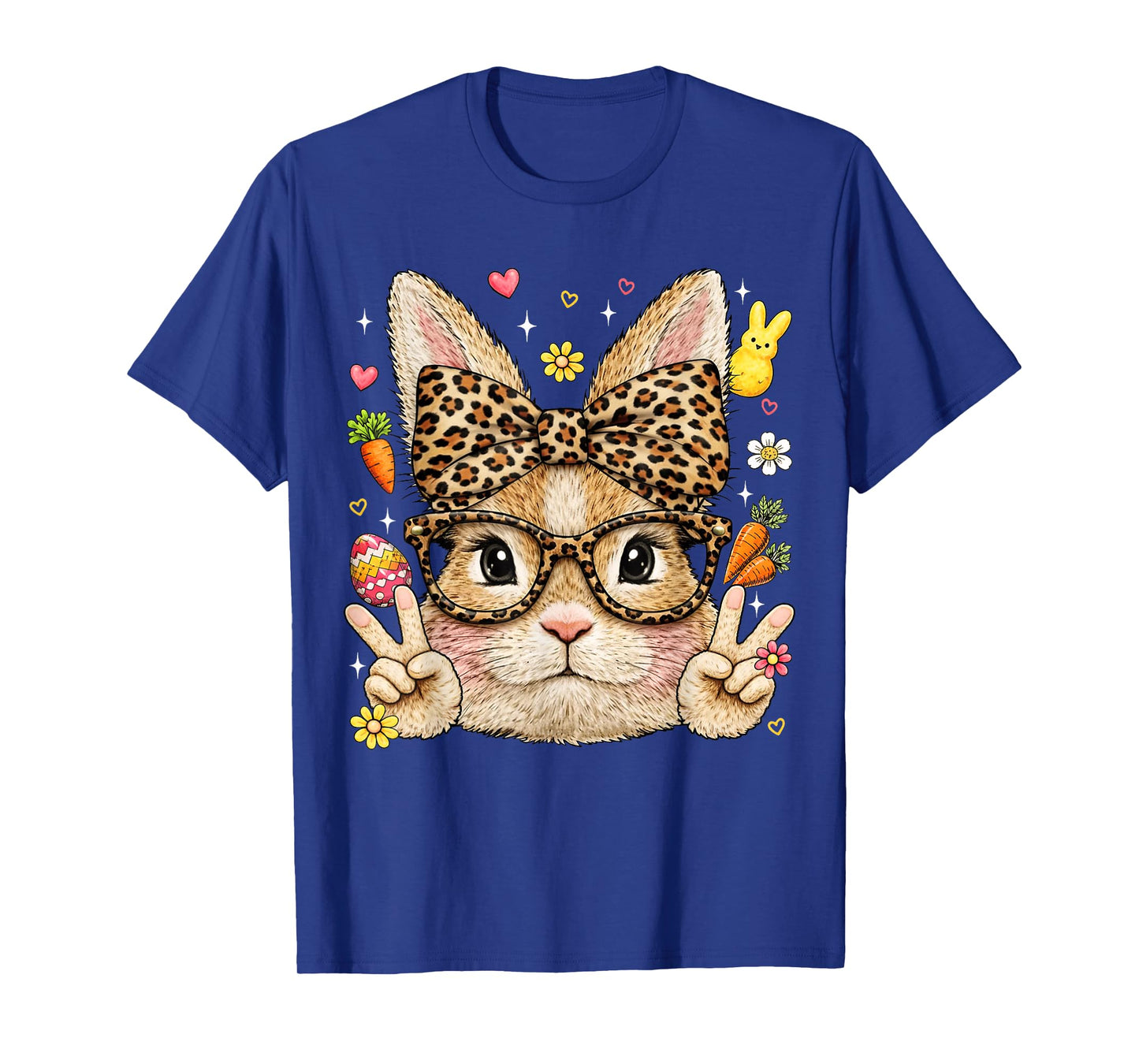 Cute Bunny Rabbit Face Leopard Coquette Bow Glasses Girl Kid T-Shirt