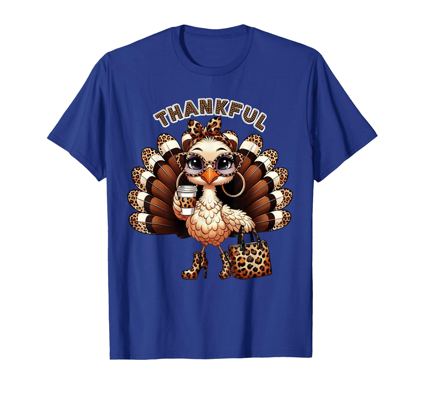 Leopard Thankful Chic Turkey Bougie Glam Thanksgiving T-Shirt