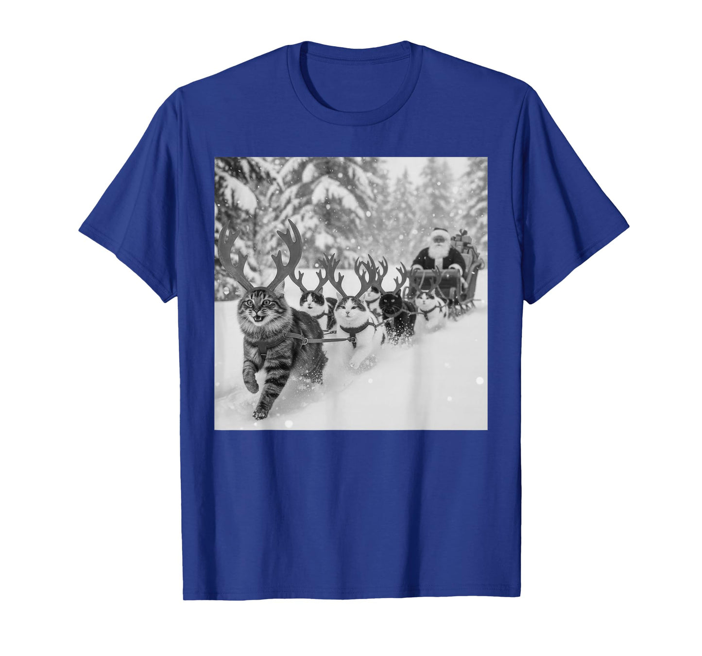Funny Christmas Santa Sleigh Cats Reindeer Selfie Xmas Meme T-Shirt