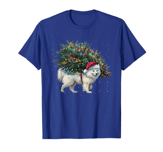 Cute American Eskimo Dog in a Christmas Tree for Men Women T-Shirt