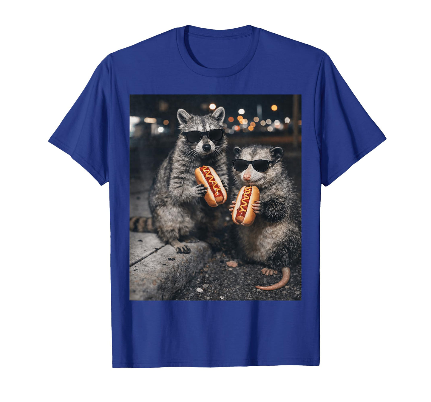 Funny Raccoon and Opossum Eating Hotdogs. Raccoon Lover T-Shirt