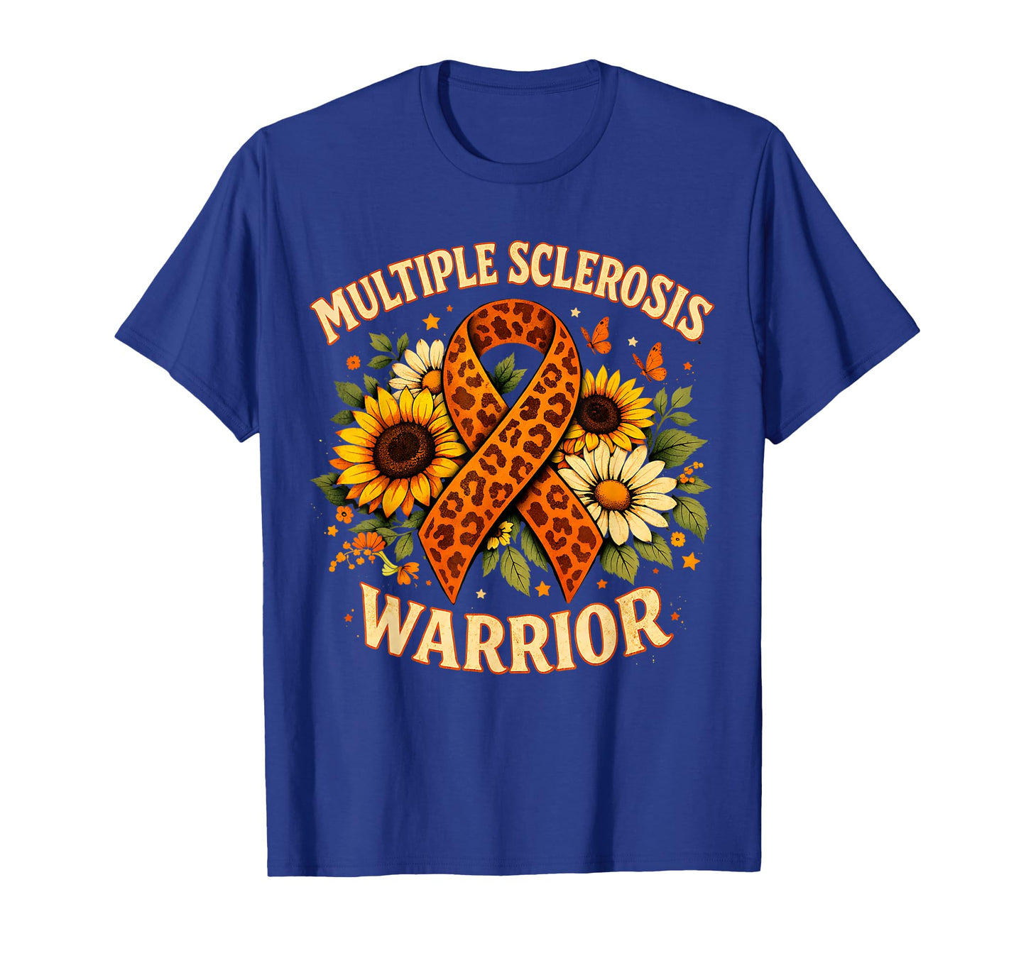 Ms Awareness Sunflower Leopard Ribbon Multiple Sclerosis T-Shirt