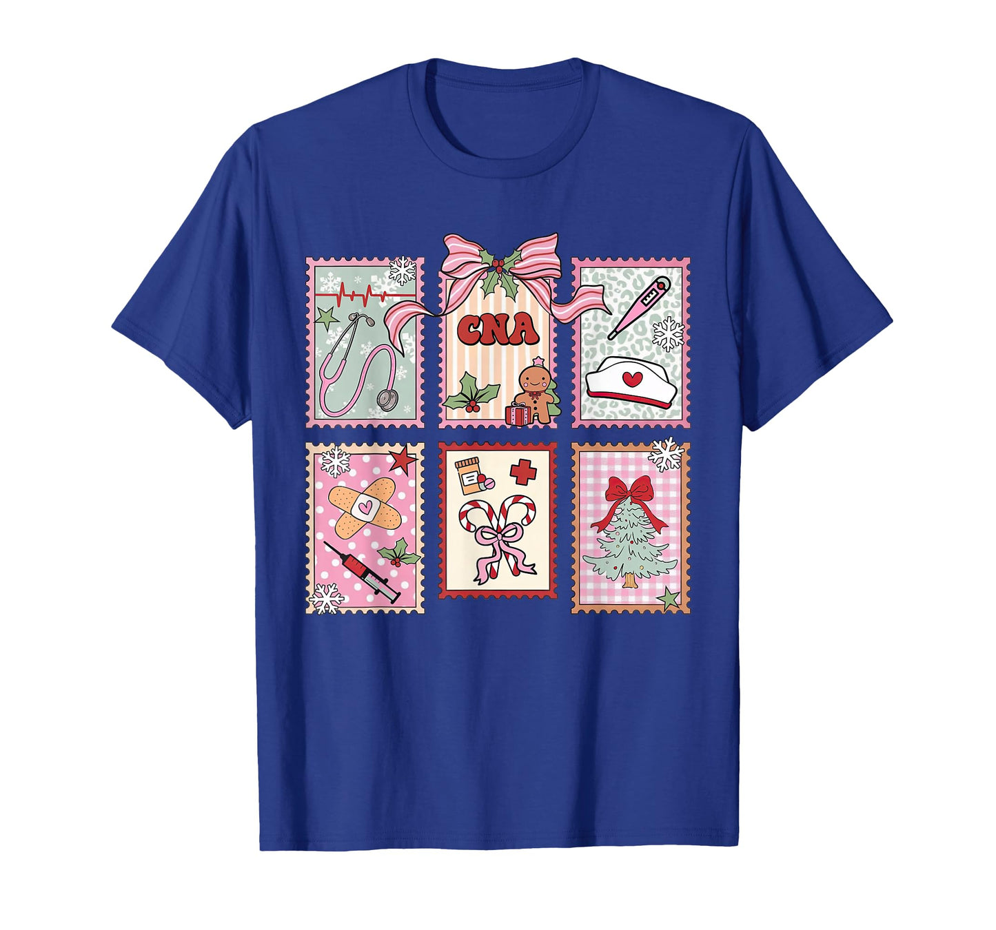 CNA Certified Nursing Assistant Christmas Pink Stamp Bows T-Shirt