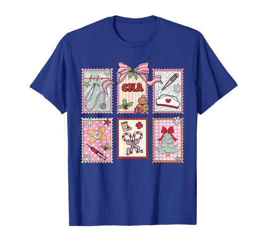 CNA Certified Nursing Assistant Christmas Pink Stamp Bows T-Shirt